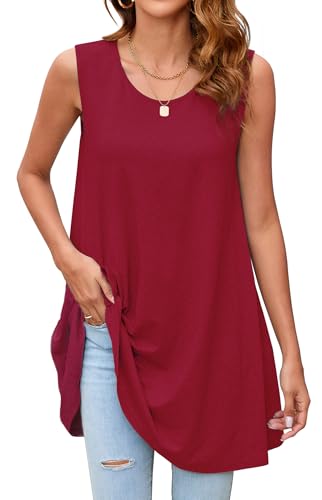 Enmain Débardeurs Femme Long Fluide Ample Été Tunique Longue sans Manche Femme Bordeaux Grande...