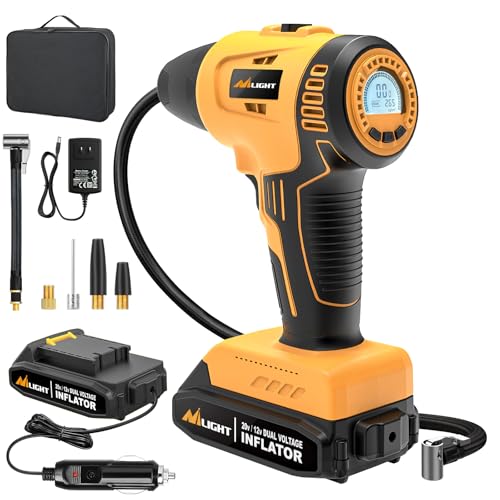 Image of Nilight Cordless Tire Inflator Air Compressor Dual Power Supply 20V Rechargeable Battery Powered 150PSI Handheld Air Portable Pump with 12V Adapter Digital Pressure Gauge for Cars Motorcycles