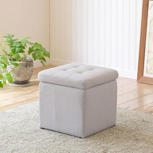 山善(YAMAZEN) 収納スツール シングル 収納ボックス オットマン 椅子 収納 幅37×奥行37×高さ37p 完成品 ライトグレー FBS-S(LGY)F