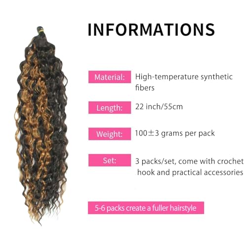 Dsoar Deep Twist Crochet Hair 22 Inch Highlight Deep Wave Curly Braiding Hair 3 Packs Water Wave Synthetic Hair Extensions for Women (4/30#) - Image 2