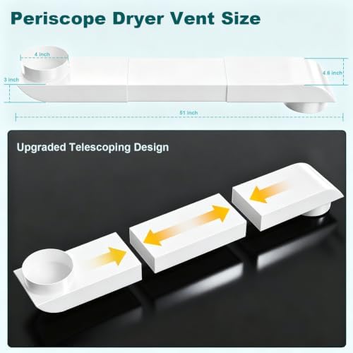 29-45" Periscope Dryer Vent, Stainless Steel Telescoping Dryer Vent Low Profile Dryer Vent Duct Adjustable Dryer Vent Flat Slim Exhaust Duct for Tight 4" Space Space-saving Pipe Hose Connector Kit - 2