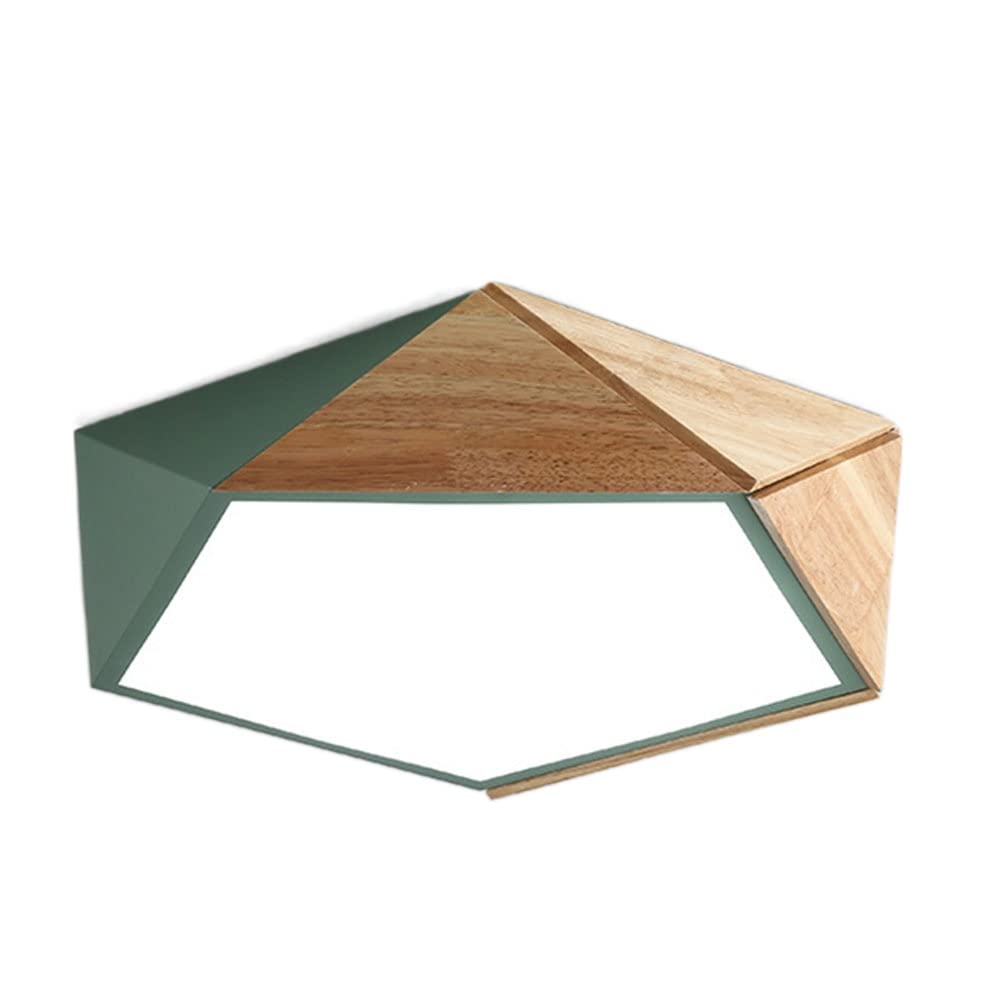 HYJAUSXB Modern Geometric Wooden Ceiling Chandelier with Dimmable LED Light 16.5 inch Flush Mount Lamp for Living Room Bedroom 3 Color Temperatures
