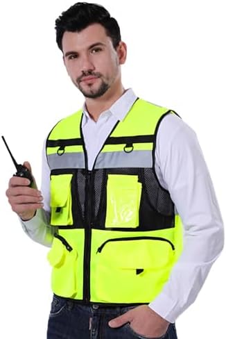 Gilet De Sécurité Réfléchissant Jaune Et Noir - Haute Visibilité Avec Poches - Homme/Femme - Pour Travail Et Activités Extérieures