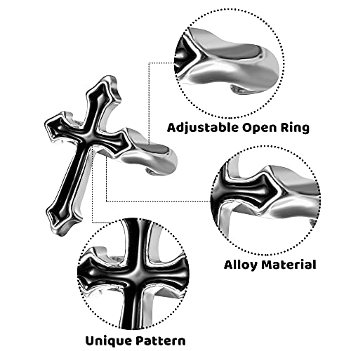 PANTIDE Vintage Punk Rings Set Gothic Knuckle Midi Rings Adjustable Alloy Chain Belt Cross Stackable Finger Half Open Rings Fashion Joint Jewelry for Women Men (Silver) 22Pcs3