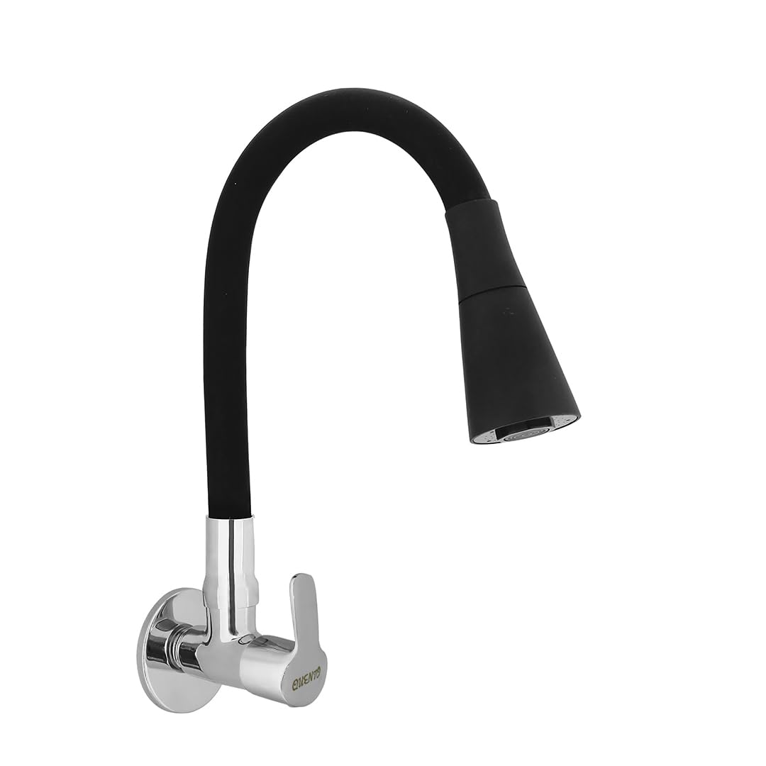 Quento Wall Mounted Brass Kitchen Sink Cock Taps/Faucets/Spout for Kitchen Basin with Flexible and 360 Degree Dual Flow Black Color 2 Function Shower Flow/Foam Flow (Alpha-Black) (B0CXPVBXNQ) Amazon Price History, Amazon Price Tracker