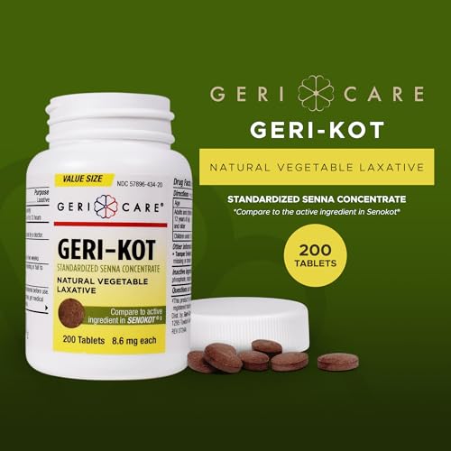 Image of Geri-KOT Senna Laxative & Stool Softener Tablets, 200ct| Natural Vegetable Stimulant Laxative| Smooth Bowel Movement Senna Tablets| Fast-Acting, Gentle Constipation Relief| 8.6mg Sennosides