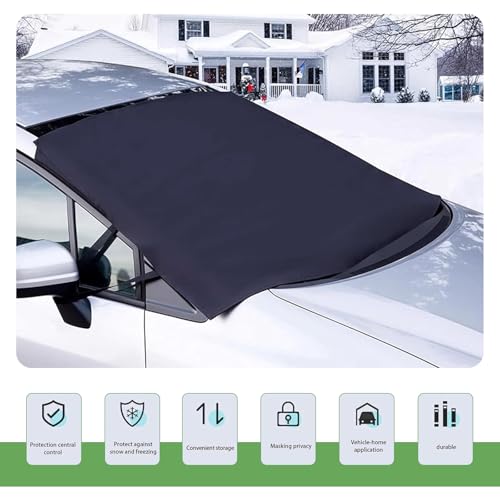 Image of 1 PC Car Front Windshield Snow Cover, 75 inch x 62.25 inch x 42.25 inch 600D Oxford Cloth Windshield Side Mirror Anti-Frost Freeze Cover, Outdoor Protective Device, Suitable for Most Cars (Black)