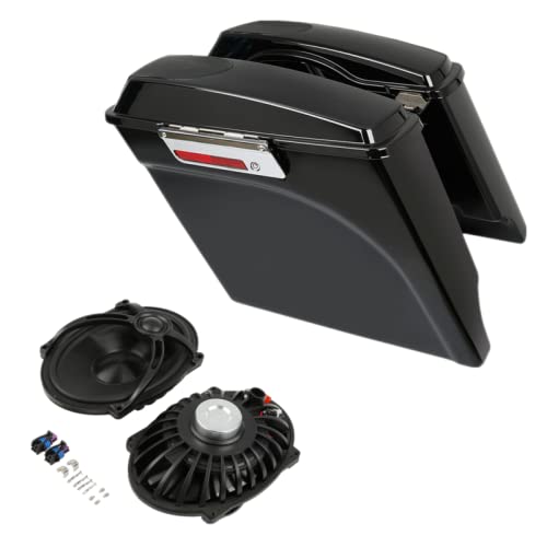 SLMOTO Motorcycle Saddlebags 5 Inch Stretched Saddle Bags Extended Saddlebags w/5x7 Speakers Fit for Harley Touring Road Glide Electra Glide Ultra Classic 1993-2013 2012 2011