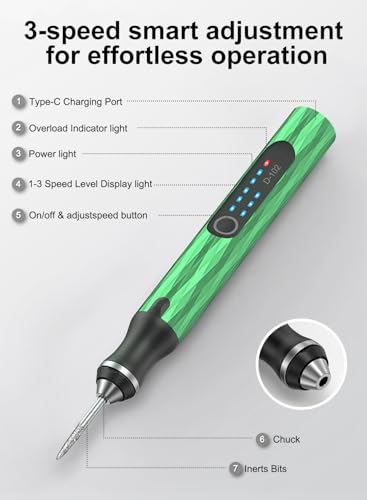 Image of Upgraded Electric Engraving Pen, 37 Bits, 3-Speed Adjustable, USB Rechargeable, Cordless Rotary Tool for 50+ Surfaces - Perfect for DIY Crafts & Personalization - Ideal Valentine's Day Gift -Green