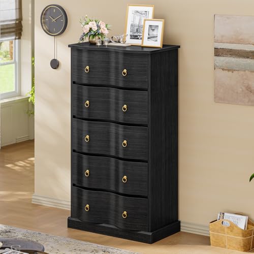 UPOSOJA Modern 5 Drawers Dresser for Bedroom, Drawers w/Curved Profile