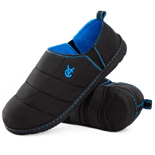 VeraCosy Mens Quilted Two Tone Slippers with Anti Skid Outsole for Indoor Outdoor Knight Black 11-12 US