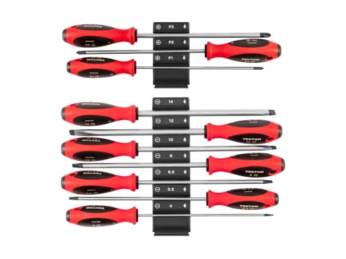 Image of TEKTON Phillips and Slotted Screwdriver Set with Modular Organizers - 8 Inch Shanks, 10-Piece (#1 - #3, 4-14 mm) | DWZ90108