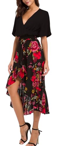 Image of Kormei Womens Short Sleeve Floral Maxi Dress High Low V-Neck Flowy Party Long Dresses