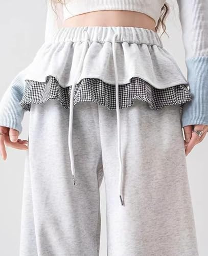 Skant Y2K Pants Elastic High Waist Casual Pants with Plaid Skirt Drawstring Skorts Casual Streetwear4