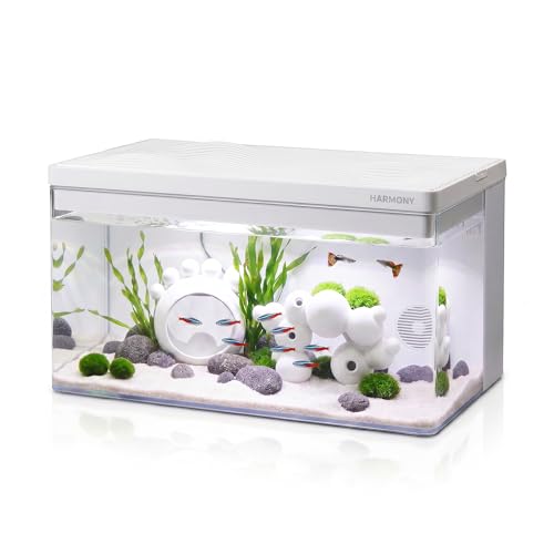 Clairnara Harmony 8 Gallon All-in-One Aquarium Kit, Award-Winning Fish Tank with Lid, Integrated Filtration, LED Light, Low-Iron Glass, White Tank with White Top