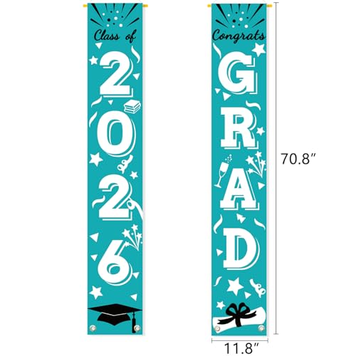 Image of Graduation Porch Banner Class Sign Congrats Grad Hanging Flags High School College University Party Decoration For Front Door Outdoor Teal