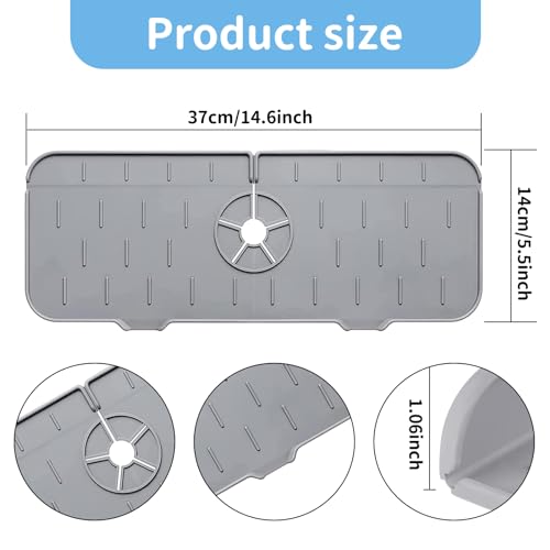 KIPTVO Silicone Faucet Mat, Silicone Kitchen Sink Splash Guard Drying Mat, Faucet Sink Draining Pad - Image 2