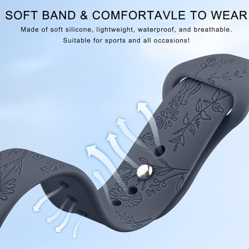 Meliya Veryfit Smart Watch Bands, 22mm Watchbands for IDW13 IDW16 IDW19 IDW26 IDW28 Smartwatch, Floral Engraved Soft Silicone Rubber Sport Replacement Watch Strap for Veryfit (Black+Green+Grey Blue) by Meliya - Used condition - Image 3
