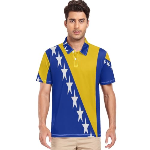 Polo de golf extensible GuoChe pour homme motif drapeau Bosnie