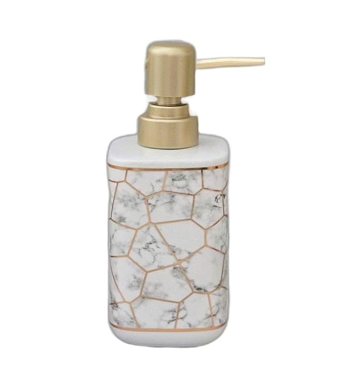 Image of E-EZRA Ceramic Bathroom Accessories Set of 4, Modern Ceramic Bath Set with Liquid Soap Dispenser and Toothbrush Holder, Bathroom Accessory Set (White)