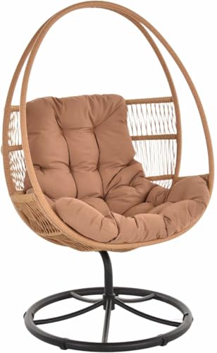 Krines Home Fauteuil de jardin pivotant à l'œuf - Avec rembourrage épais - Résistant aux intempéries (sable, œuf)