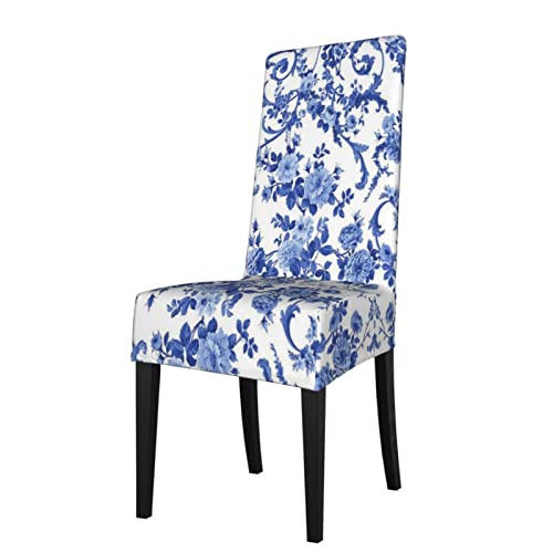 Ninegty Blue Chinese Style Powder Chinoiserie Antique Dining Chair Cover Polyester Fabric Removable Seat Protector Stretch Washable Slipcover For Home Hotel Wedding Dining Room Party #TOP9