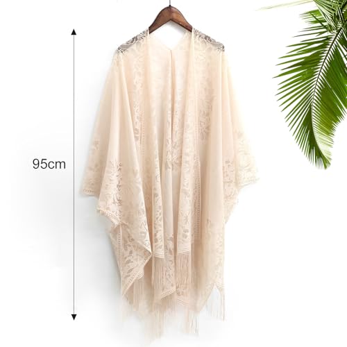Auliuse Women’s Beach Cover Up Lace Shawl, Beige, UK 8 - Image 2