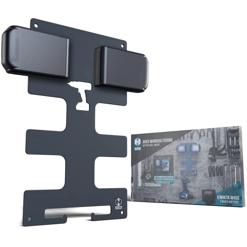 HEYBRO® Akku und Ladegerät Wandhalterung für Makita - Extra platzsparende Halterung bis zu 6 Akkus (14,4V & 18V) und einem Ladegerät (DC18RC+RD) - Inkl. Befestigungsmaterial - Hingucker (6 Akkus) Cover
