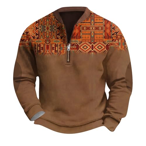 Men's Aztec Pullover 1/4 Zip Vintage Graphic Western Sweatshirts Casual Long Sleeve Country Shirts Tops, S-4XL