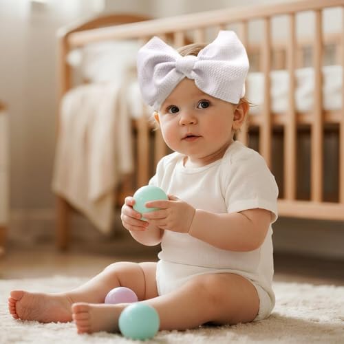 Baby Headbands 3 Pcs Stretchy Nylon Headbands with Bows for Baby Girl Bows Hair Accessories for Newborns, Infants, Toddlers3