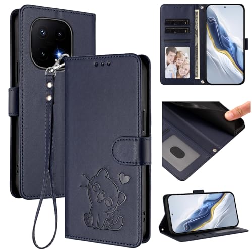 Rfvzubemok Compatible with Vivo iQOO 15 Flip Kickstand Magnetic Snap-Closure Wallet Case Blue