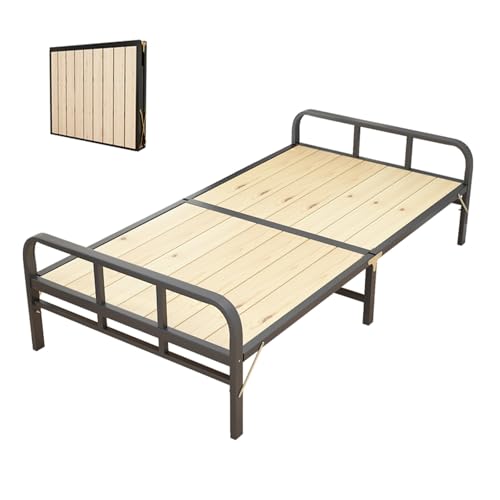 Cama Plegable Individual sin Colchon, Marco de Acero y Material de Madera Maciza, Capacidad de Carga de 500 Kg, para Dormitorio Salón Oficina(198 * 100 * 36cm)