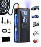 GJOSYOI Tire Inflator Portable Air Compressor, 2X Faster Inflation Air Pump with Tire Pressure Gauge and LED Light, 150 PSI Portable Compressor for Cars, Balls, Bikes and Motorcycles