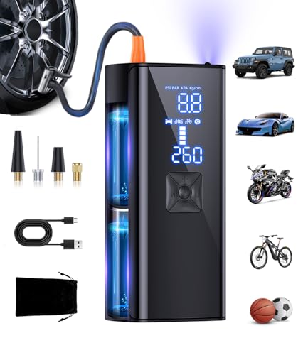 Portable Air Compressor with LED Light and Gauge