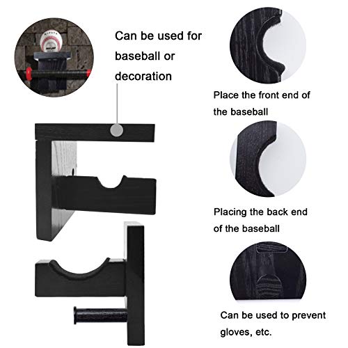 Upgrade Baseball Bat Wall Mount Display Case, 3-in-1 Solid Wood Baseball Bat Holder Horizontal Display Rack for Softball Hockey Stick, Handmade Wooden Baseball Softball Bat Rack Baseball Accessories - Thumbnail 3