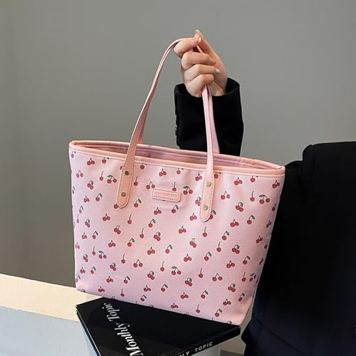 Tote Bags for Women Faux Leather Cherry Print Shoulder Bag Cute Floral Purse Trendy Tote Handbags for Travel Work4