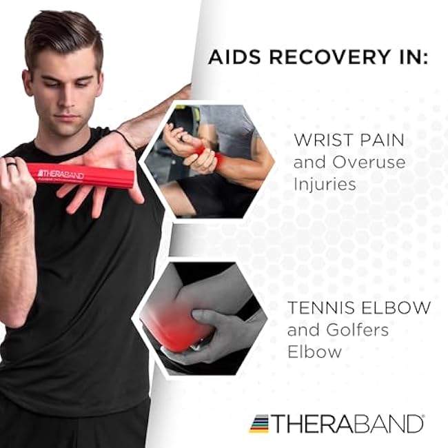 THERABAND FlexBar, Tennis Elbow Therapy Bar, Relieve Tendonitis Pain & Improve Grip Strength, Resistance Bar for Golfers Elbow & Tendinitis, Red, Light, Beginner