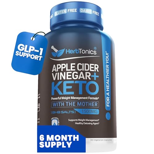 Image of Herbtonics Apple Cider Vinegar + Keto BHB Capsules | GLP-1 Support for Appetite, Cravings & Weight Management | Metabolism Support with Satiety Support | 360 Capsules - 6 Month Supply