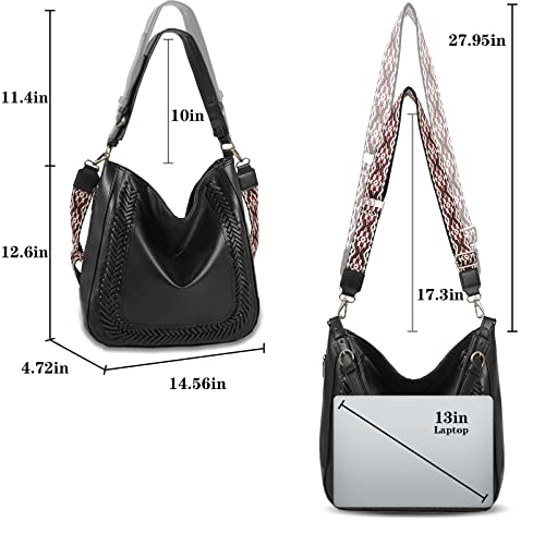 EMBRUNIOICE Large Hobo Bags for Women, Vegan Leather Hobo Purse and Handbag with Adjustable Guitar Strap, Ladies Crossbody Shoulder Bag (Black) - Thumbnail 4