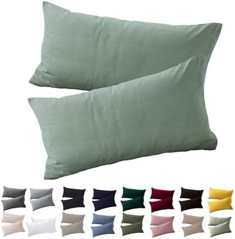 Soifox Kissenbezug 40 x 80 2er Set - Kopfkissenbezug 40x80 Grün 100% Mikrofaser bügelfrei & knitterfrei mit Reißverschluss