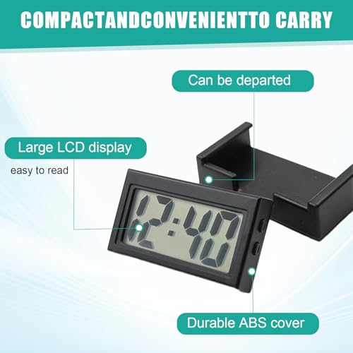 Digitaluhr, Mini Uhr Kleine Digitaluhr 2-Teiliges Set Autouhr Kompakte Led-Anzeige für Uhrzeit und Datum mit Selbstklebender Rückseite, Geeignet für Autos, Familien und Outdoor-Aktivitäten (Schwarz)