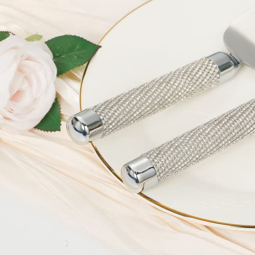 Wedding Cake Knife And Server Set, Personalized Cake Cutting Set, Engraved Elegant Cake Cutters With Sparkling Diamonds, Custom Pie Spatula And Cake Knife, Birthday Bridal Quinceañera Gift (Silver 3) #TOP5