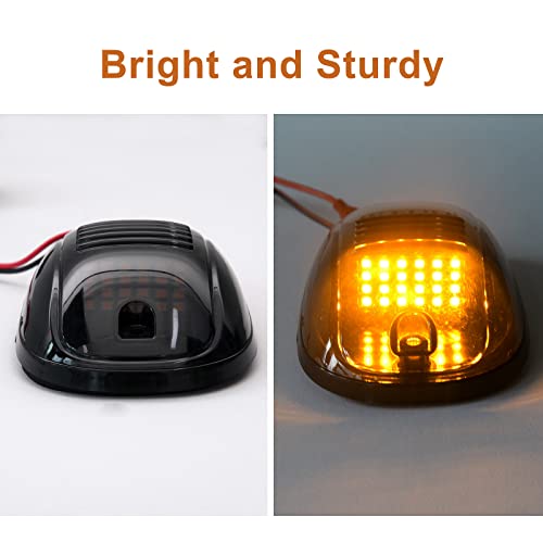 Konrali 5Pcs Smoked Amber Led Truck Cab Marker Lights Replacement For 2003-2018 Dodge Ram 1500 2500 3500 Top Roof Running Marker Clearance Lights Lamps Assembly 24 Led W/Wiring Harness 264146Bk #TOP3