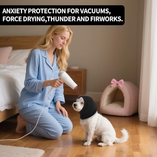 Ohrenschützer für Hunde Lärmschutz,Anti-lärm Ohrenschutz Hund, Pet Earflap Head Wrap,Haustier Schallschutzhaube (schwarz, S)