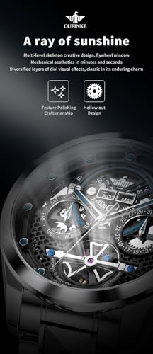 OUPINKE Watch for Men Automatic Wristwatch Sapphire Crystal Calendar Skeleton Luminous 3D Dial with 5ATM Waterproof Luxury Tungsten Steel Strap2
