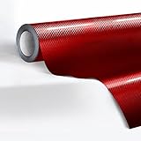Red Vinyl Wrap for Cars, Carbon Fiber Gloss Car Sticker Air Release Bubble Free for Car Moto Bicycle Decoration (12' x 60' / 1 FT x 5 FT) Red