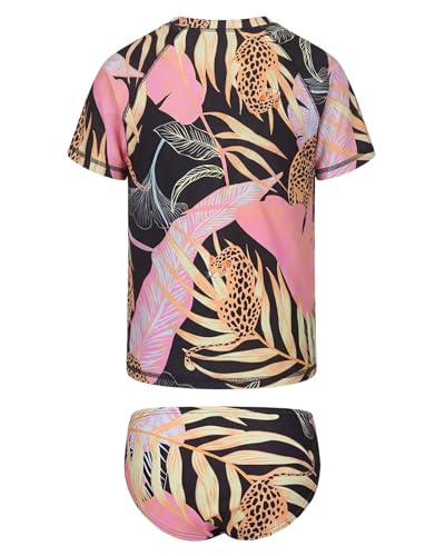 Image of Girls Two Piece Swimsuits Short Sleeve Rash Guard Swim Shirt Bikini Bottom Swim Set Bathing Swim Set Swimwear 3-16 Years