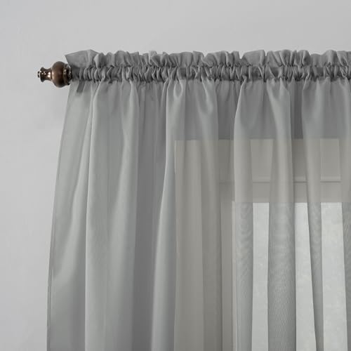 Image of No. 918 53566 Emily Sheer Voile Rod Pocket Curtain Panel, 59 inch x 54 inch, Charcoal