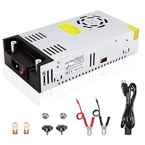 SWTPWR 12V Power Supply AC to DC Converter 110V/120V to 12V 30A 360W Transformer LED Driver Smart Cooling Fan Designed for LED Strip CCTV and Car Devices (DC12V, 12V-30A-360W)