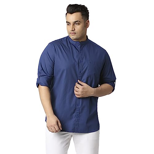Image of Thomas Scott Mens | Full Sleeve | Solid Plain Color | Regular Fit | Plus Size | 100% Cotton | Mandarin Collar | Casual | Shirt